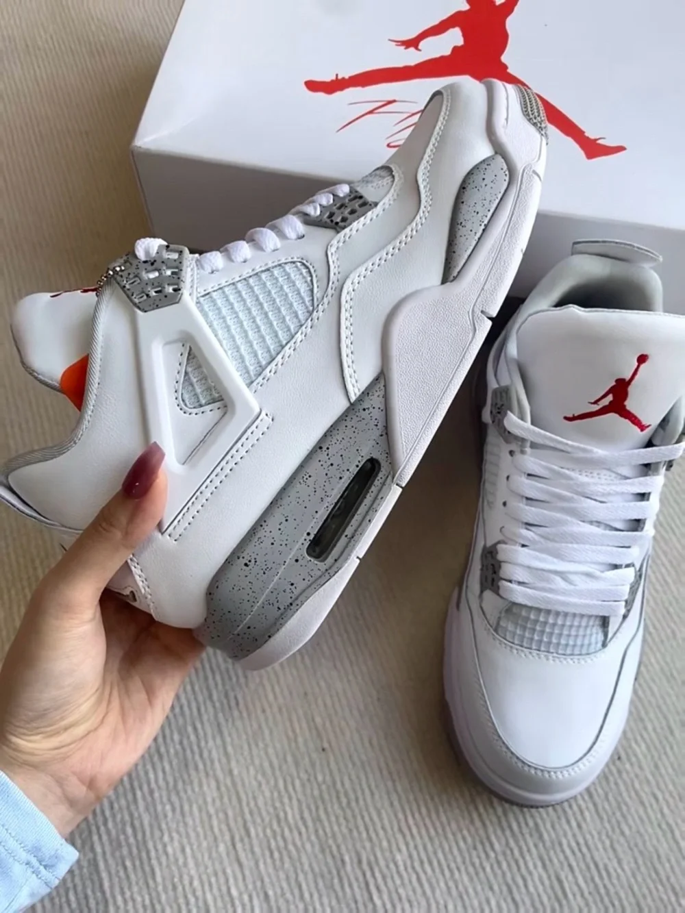 Air Jordan 4 Retro ‘White Oreo’ 2021 -Men’s Sneakers Shoes w/ Red Accents - Picture 2 of 5